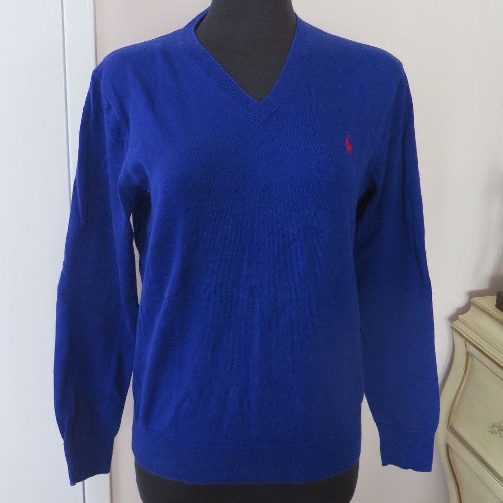 Polo Ralph Lauren Royal Blue V-neck Sweater - Corduroy Elbow Patches
